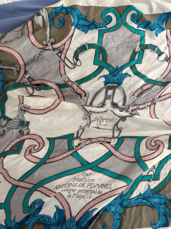 Hermes Accessories - 140 CM Hermès Silk Scarf in Teal, Pink, Gray and Cream